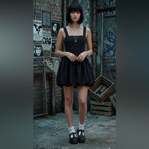 Monteau Black Linen Blend Bubble Hem Mini Dress NWT XS